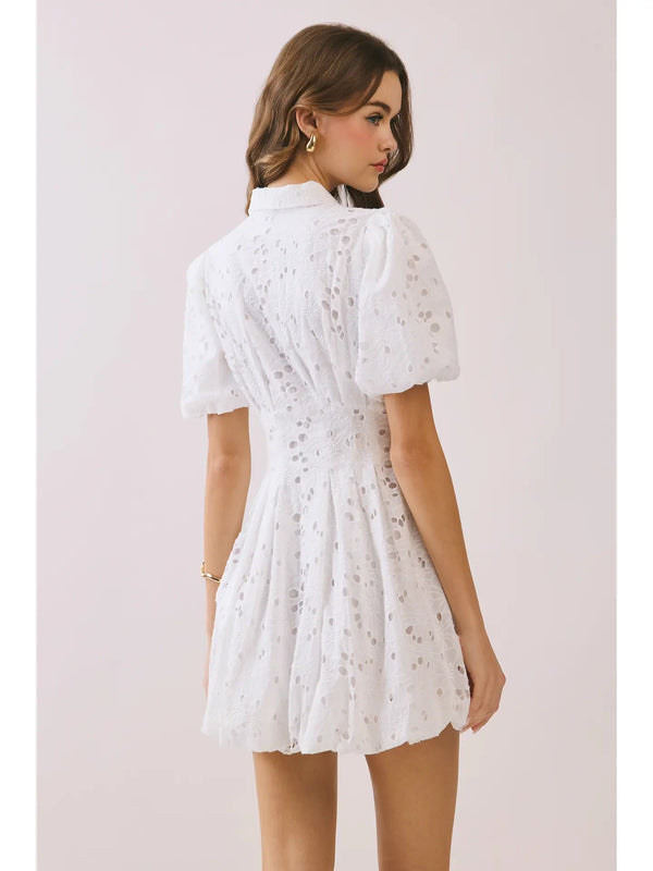 Eyelet Collared Neck Hidden Front Button Dress