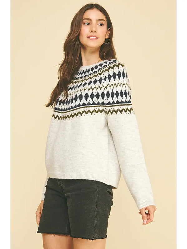 Nordic Pattern Knit Sweater | Heather Grey