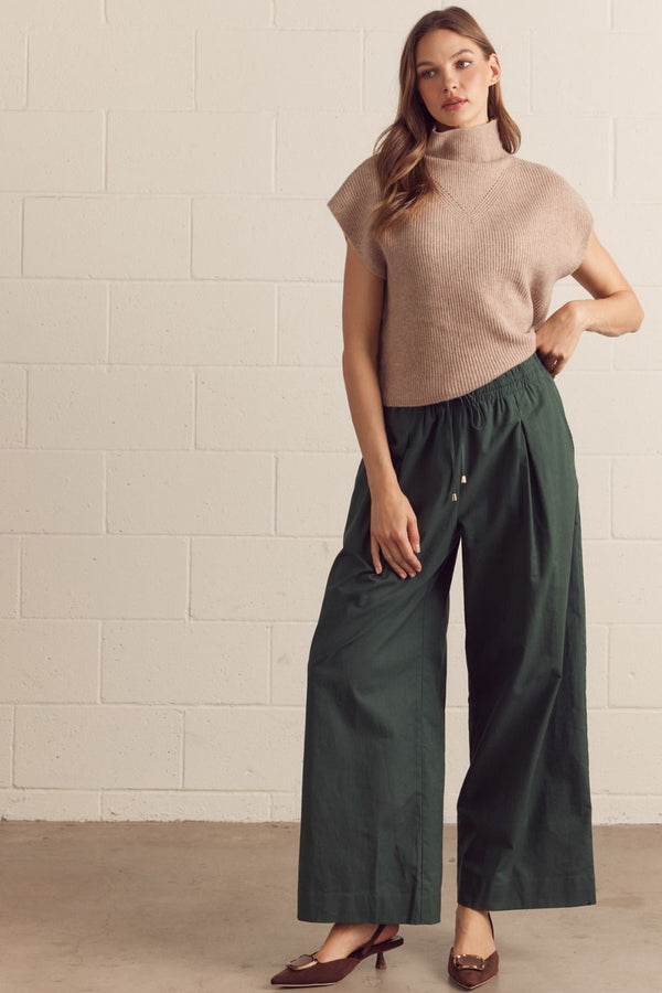 Forest Green Wide Leg Pants w Drawstring Waistband