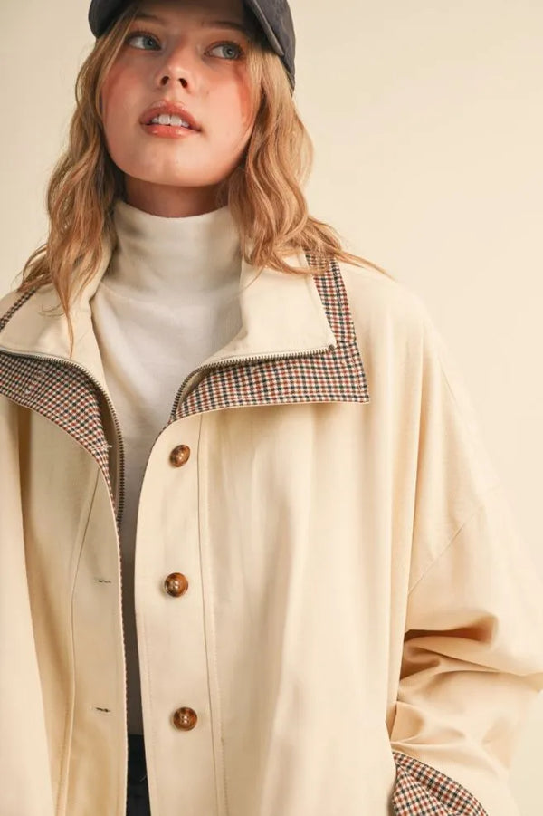 Oat Milk Bubble Hem Houndstooth Coat