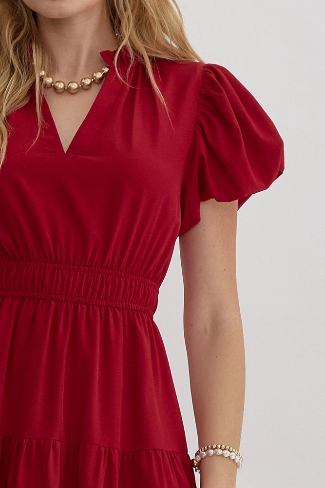 Burgundy V- Neck Midi Dress