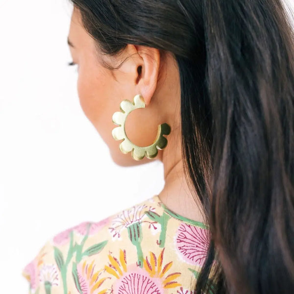 Gold Flower Outline Hoops