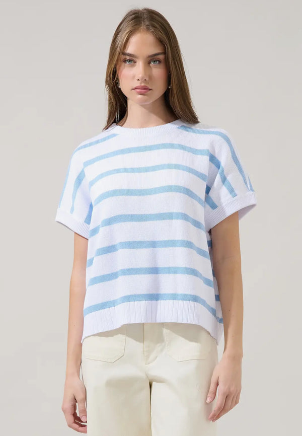 Veronia Striped Oversized Knit Top White & Blue