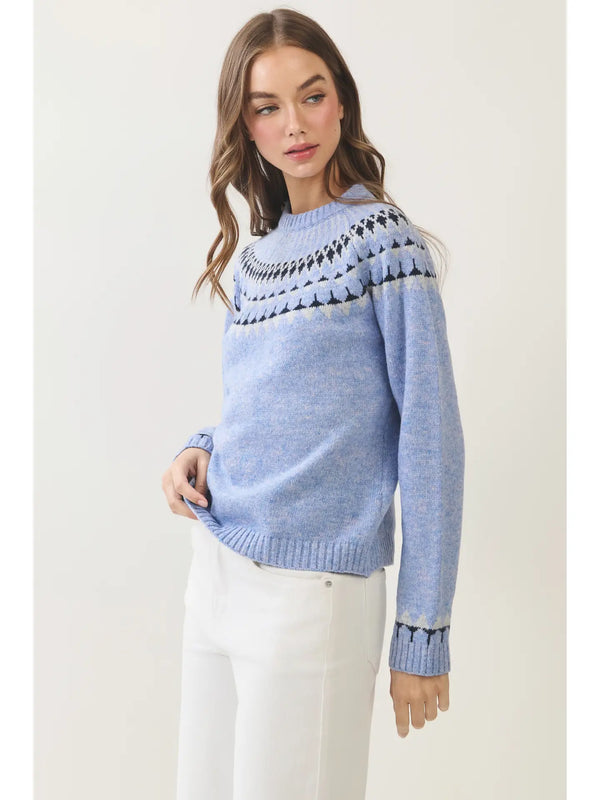 Northern Style Pattern Knit Sweater | Light Blue