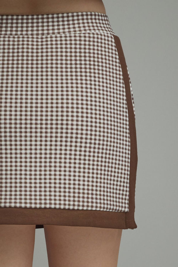 Brown Lined Gingham Mini Skirt