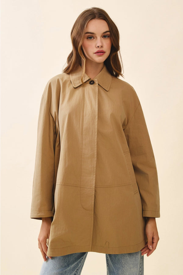 Mocha Relaxed Fit Classix Spread Collar Utility Jacket