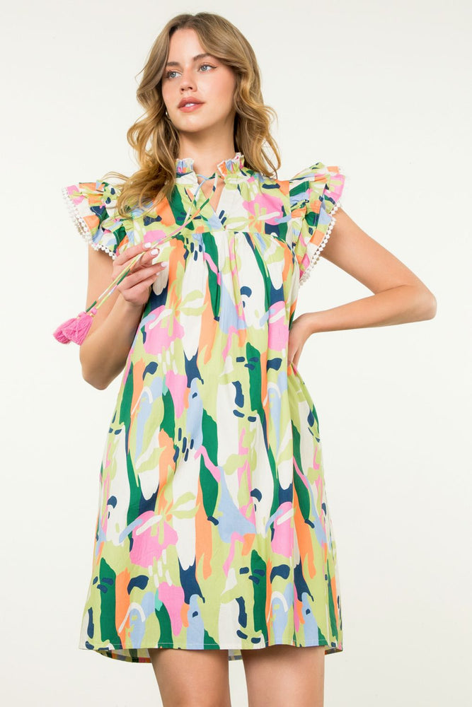 Flutter Sleeve Multi Color Dress