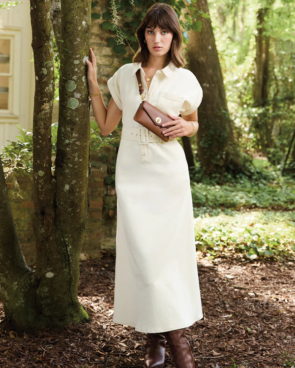 Libbie Denim Midi Dress Antique White