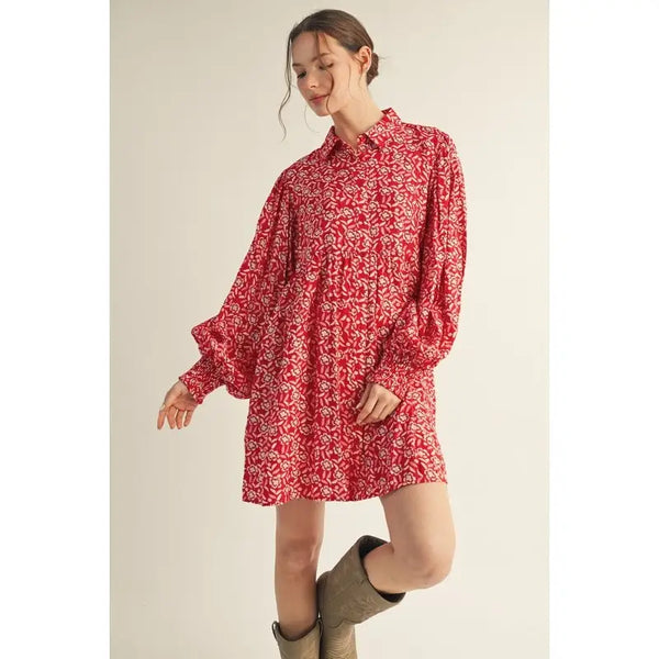 Red Button Down Floral Dress