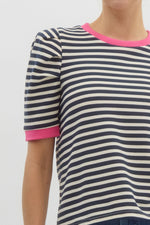 Navy Striped Top w/ Hot Pink Trim