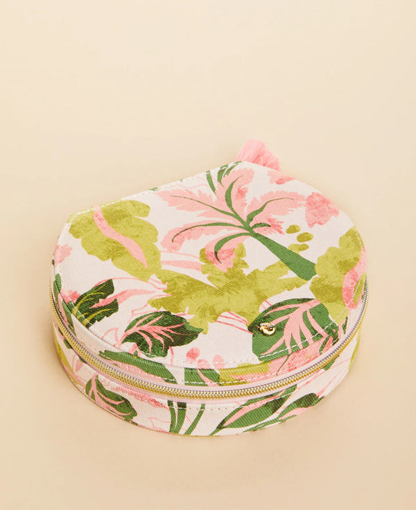 Large Round Jewelry Travel Case Palm Paradise