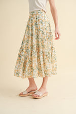 FLORAL TIERED MIDI SKIRT