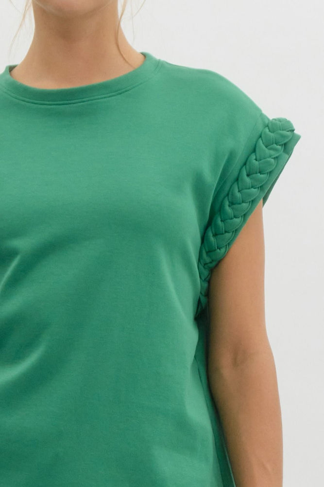 Kelly Green Braided Short Sleeve Top