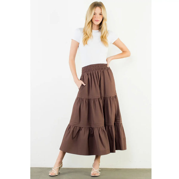 Brown Long Tiered Skirt