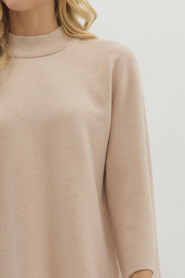 Oatmeal Solid mock neck 3/4 sleeve top