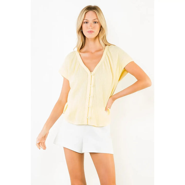 Yellow Short Sleeve Top with Buttons