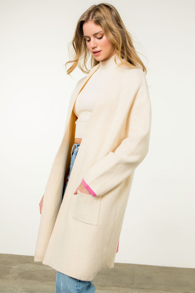 Cream Midi Cardigan with Pink/Orange Stripe