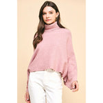 Turtle Neck Raglan Sleeve Sweater - Dusty Pink