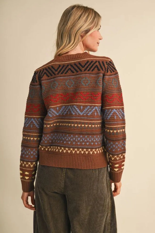 Toffee Colorful Geometric Knit Sweater