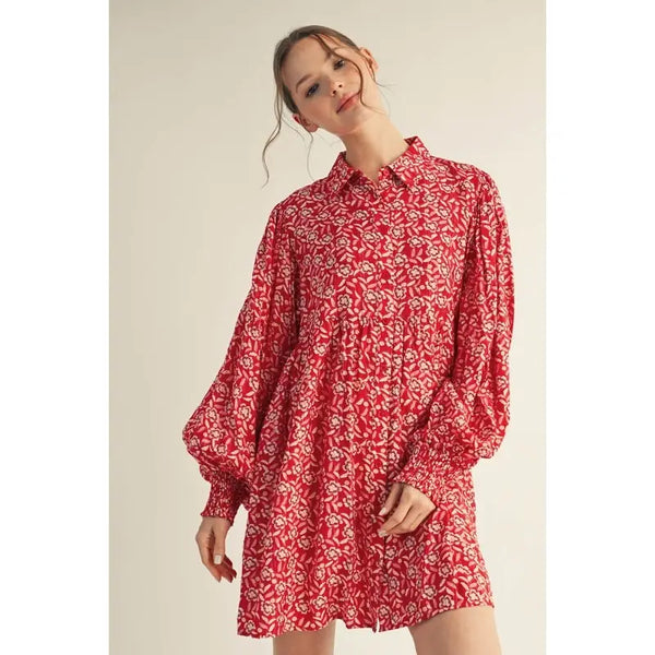 Red Button Down Floral Dress