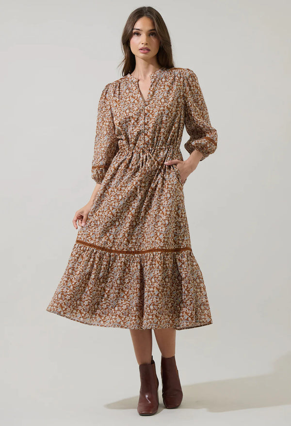 Ramsey Ditsy Harmy Drawstring Midi Dress