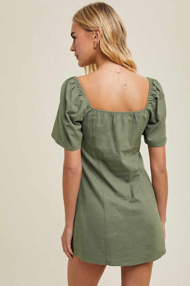 Olive Green Bell Sleeve Line. mini Dress