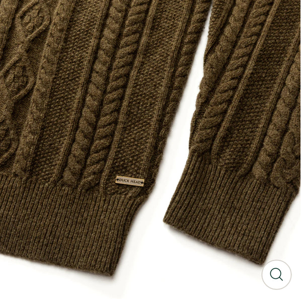 Haines 1/4 Zip Cable Knit Sweater Olive