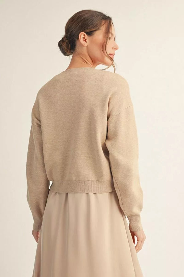 Soft Textured Sweater with Knot Accent in Champagne