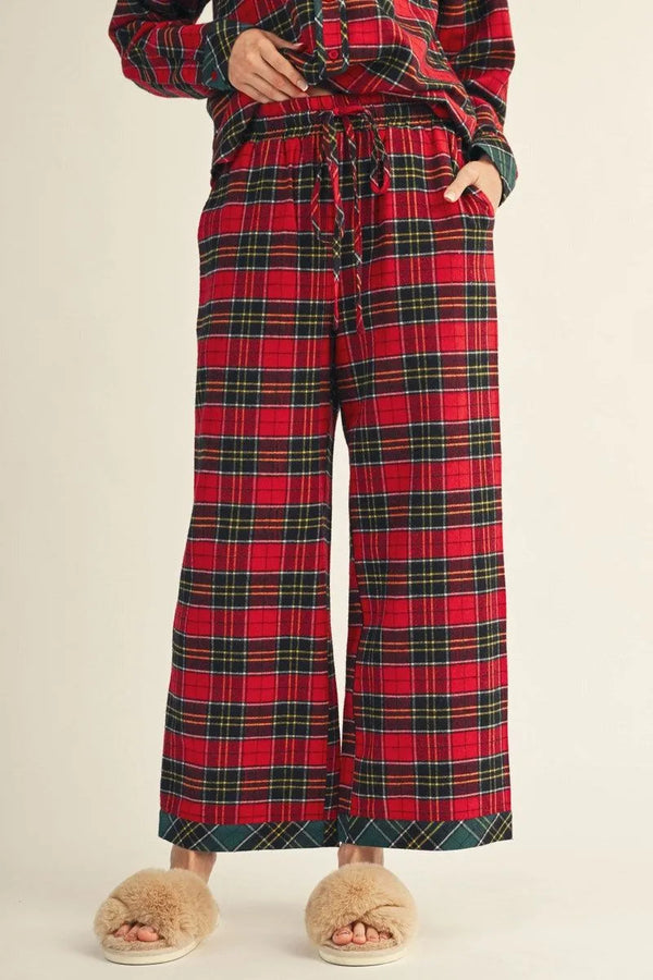 Red Plaid Pajama Set | Button Down Top & Drawstring Pants
