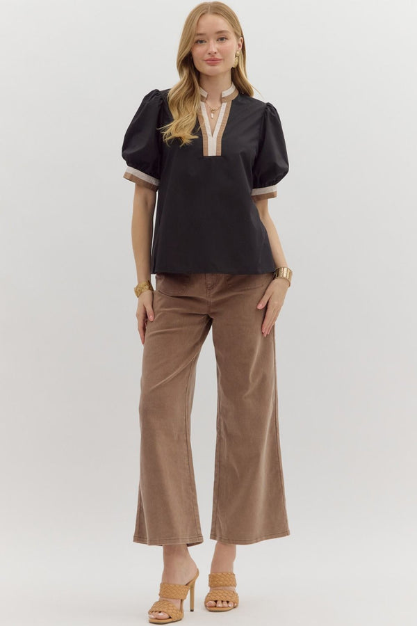 Black/White Short Bubble Sleeve Top