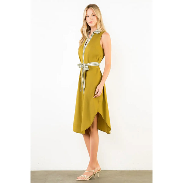 Olive Sleeveless Button Down Dress