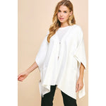 Sweater Cape/Poncho with Side Button - Off White