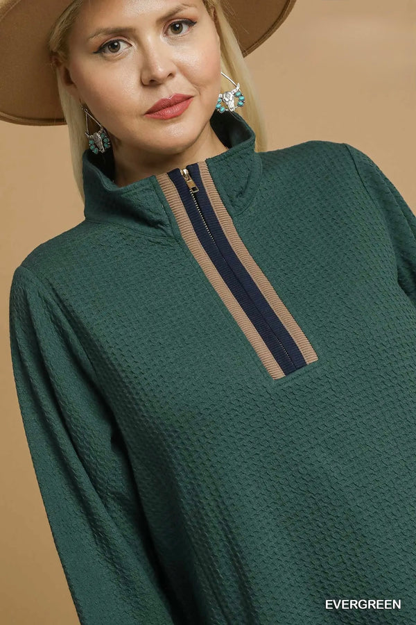 Evergreen Waffle Knit Quarter Zip Dress