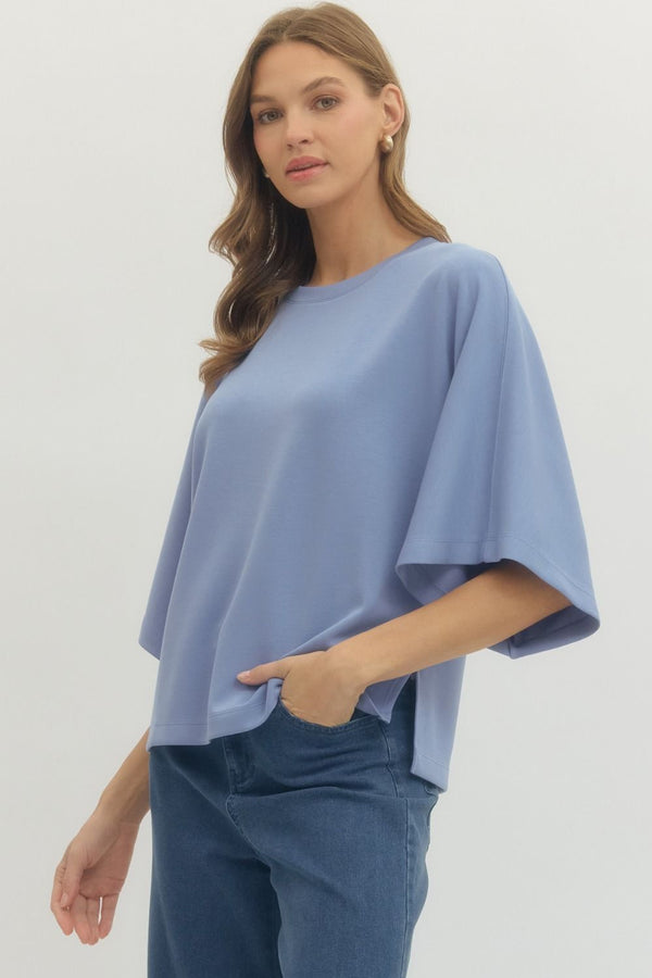 Solid Blue Relaxed-Fit Top