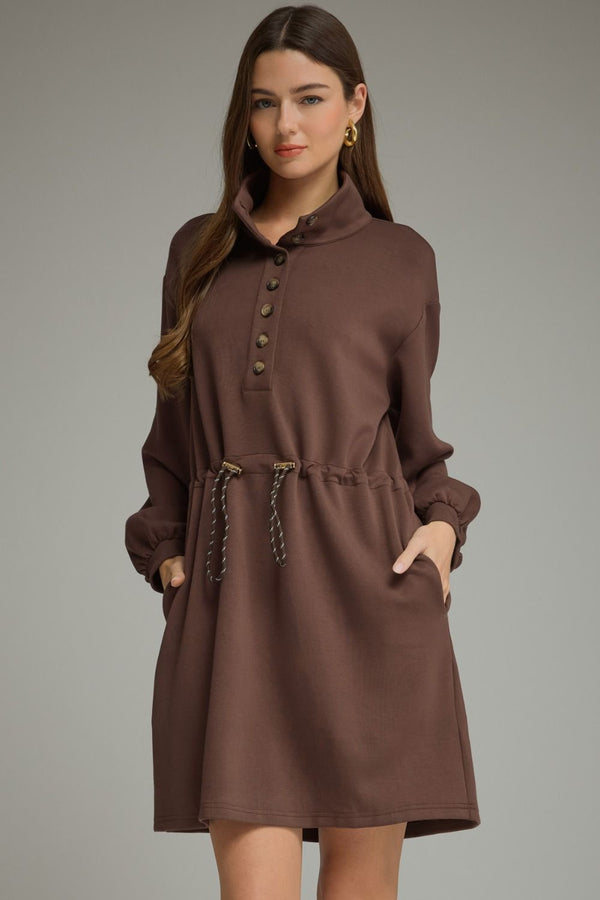 Espresso Solid Balloon Sleeve Knit Mini Dress