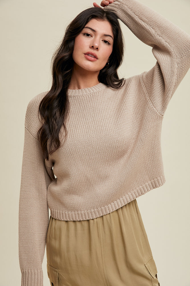 Stone Drop Shoulder Crop Knit Sweater