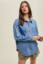 Denim Shirt with Burnout Pocket