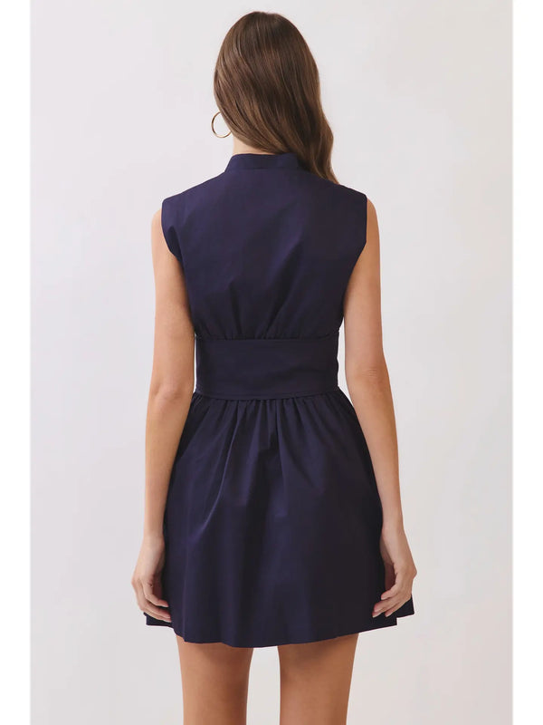 Navy Sleeveless Fit & Flare Waist Belt Mini Dress