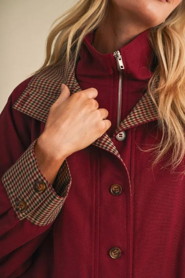 Rustic Red Bubble Hem Houndstooth Coat