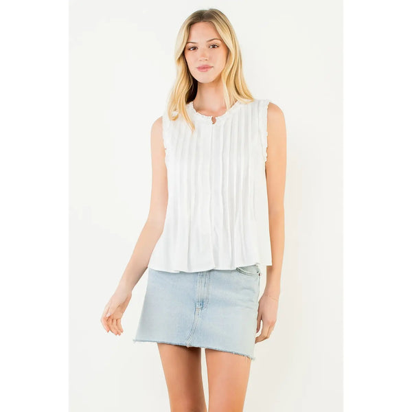 Cream Sleeveless Ruffle Detail Top
