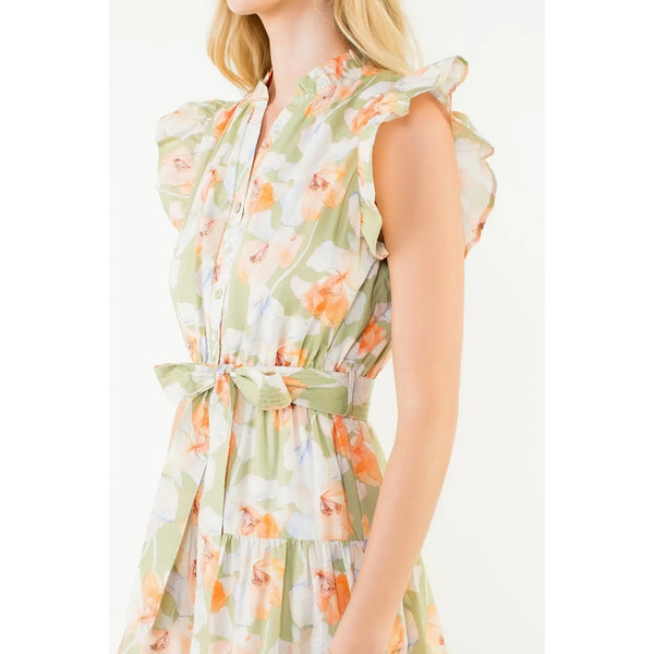 Ruffle Sleeves Floral Pattern Dress
