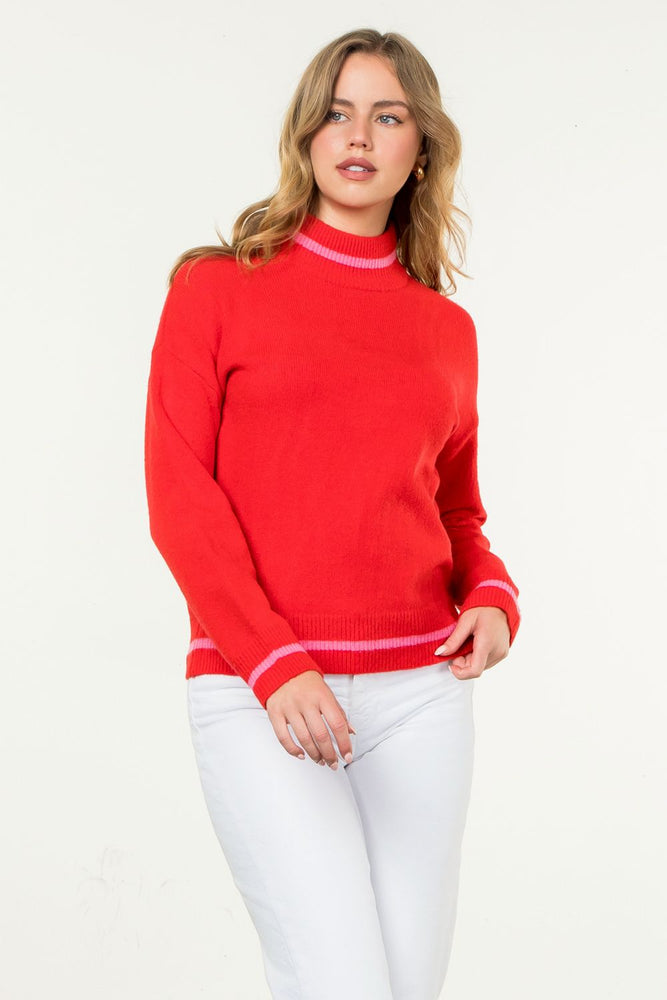 Red Mock Neck Knit Sweater