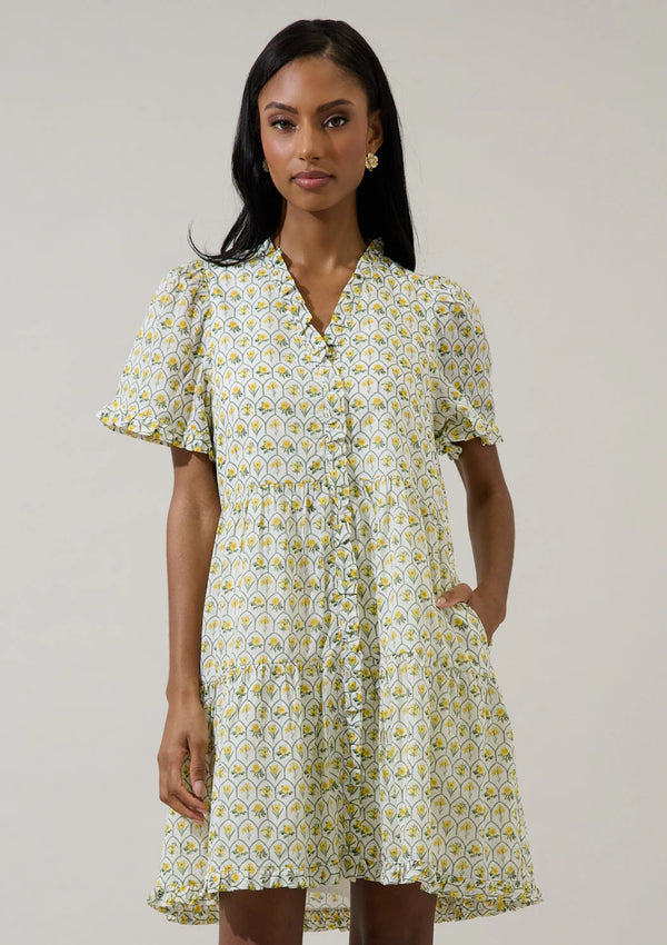 Trinny White & Yellow Floral Kara Shift Mini Dress