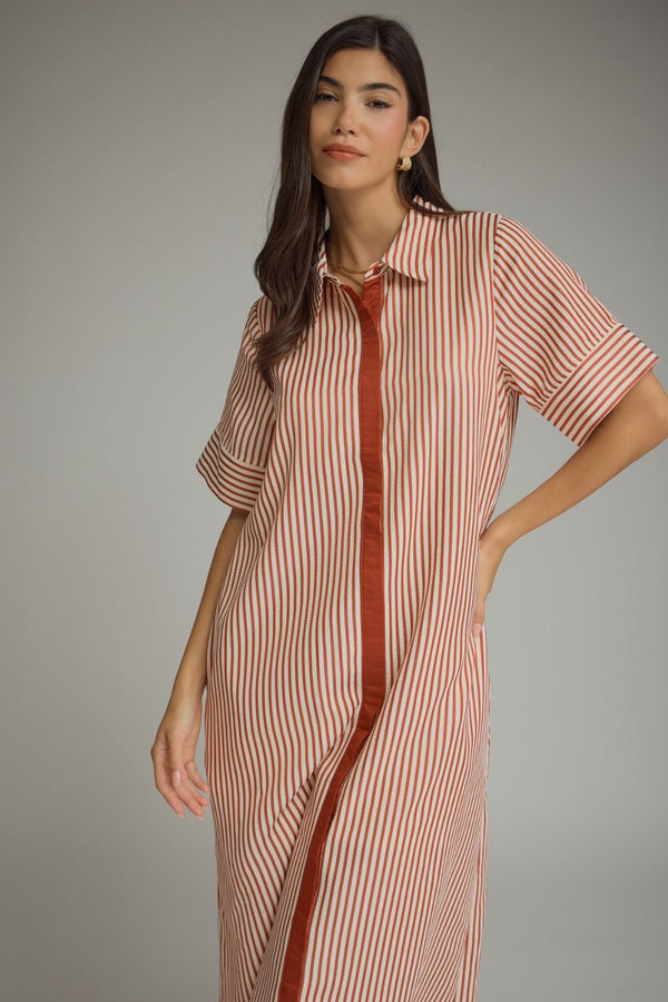 Brick Stripe Short Sleeve Midi Dress