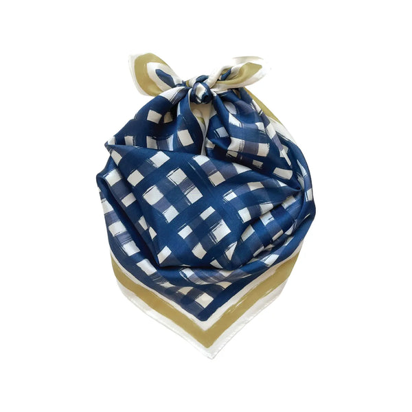 Tailgate Check Scarf in Navy & Gold