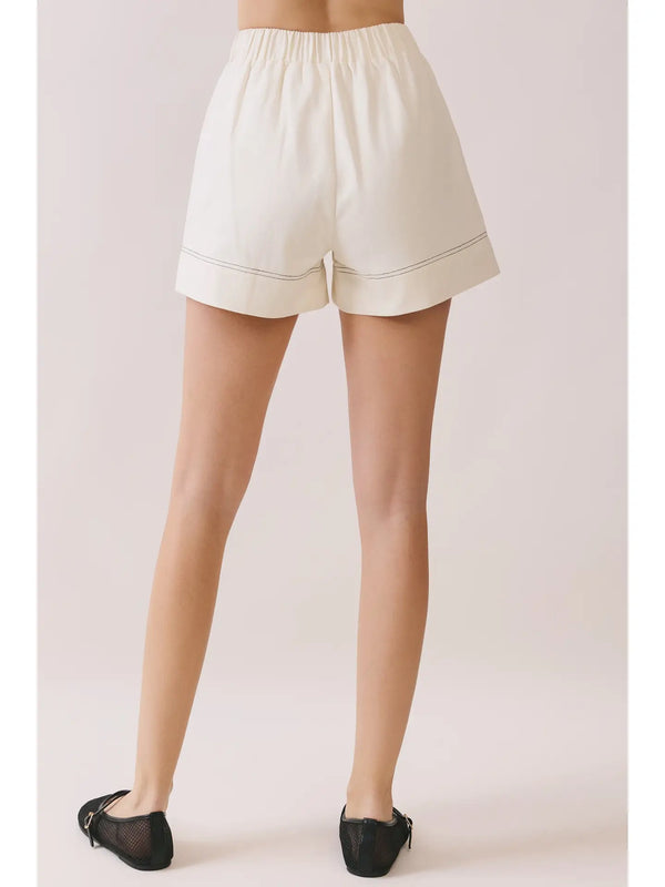 Elastic Waist Contrast Topstitch Detail Shorts