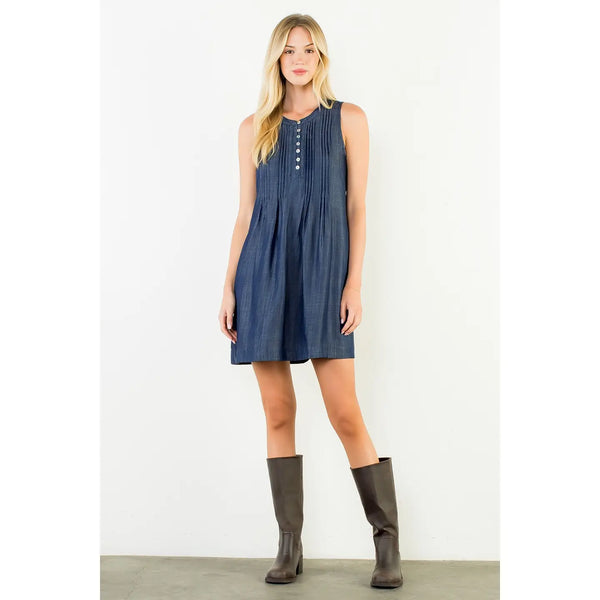 Sleeveless Dark Denim Button Dress