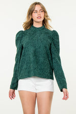 Textured Long Sleeve Top: Green