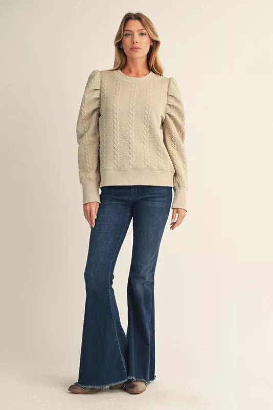 Puff Shoulder Braid Textured Top