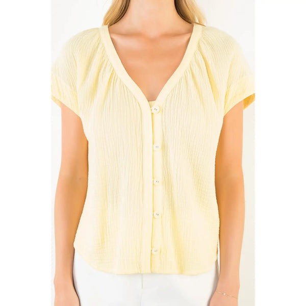 Yellow Short Sleeve Top with Buttons